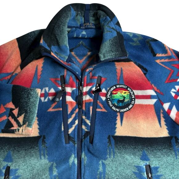 Polo Ralph Lauren Fleece Jacket Men's Size Medium Sportsmen Aztec Southwest Zip - Picture 1 of 10